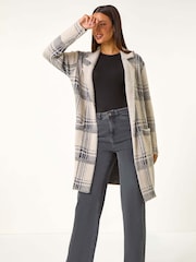 Roman Grey Patchwork Check Collar Pocket Cardigan - Image 1 of 5