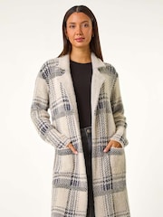 Roman Grey Patchwork Check Collar Pocket Cardigan - Image 2 of 5