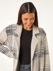 Roman Grey Patchwork Check Collar Pocket Cardigan - Image 4 of 5