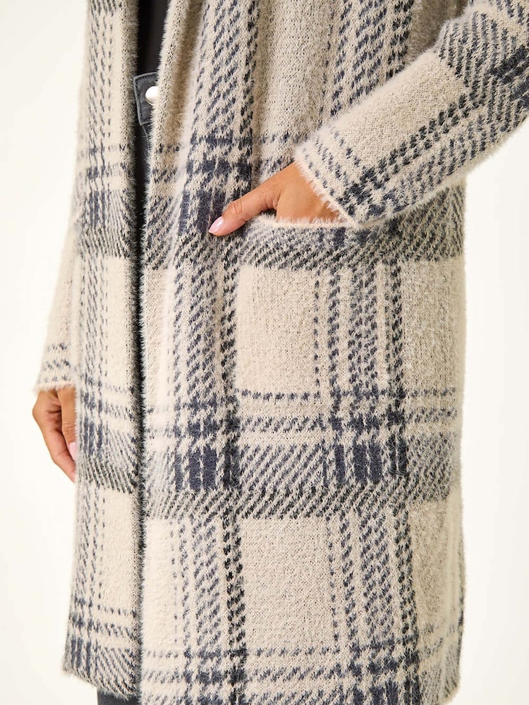 Roman Grey Patchwork Check Collar Pocket Cardigan - Image 5 of 5