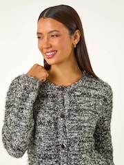 Roman Black Fluffy Knit Button Cardigan - Image 1 of 5