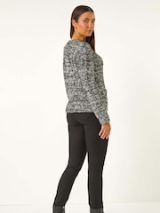 Roman Black Fluffy Knit Button Cardigan - Image 2 of 5