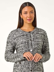 Roman Black Fluffy Knit Button Cardigan - Image 3 of 5