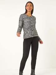Roman Black Fluffy Knit Button Cardigan - Image 4 of 5