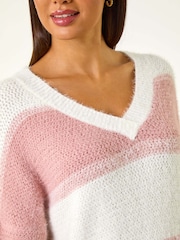 Roman Pink V-Neck Stripe Knit Jumper - Image 2 of 5