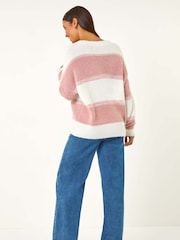 Roman Pink V-Neck Stripe Knit Jumper - Image 4 of 5