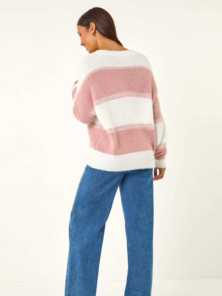 Roman Pink V-Neck Stripe Knit Jumper - Image 4 of 5