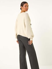 Roman White Leopard Print Tie Front V-Neck Cardigan - Image 4 of 6