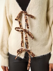 Roman White Leopard Print Tie Front V-Neck Cardigan - Image 6 of 6