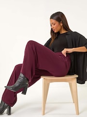Roman Dark Purple Wide Leg Stretch Trousers - Image 1 of 6