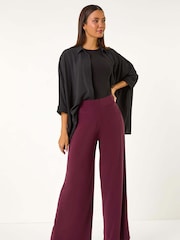 Roman Dark Purple Wide Leg Stretch Trousers - Image 3 of 6