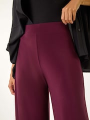 Roman Dark Purple Wide Leg Stretch Trousers - Image 6 of 6