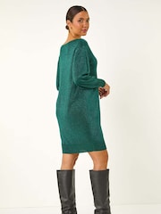 Roman Green Shimmer Slash Neck Jumper Dress - Image 3 of 5