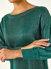 Roman Green Shimmer Slash Neck Jumper Dress - Image 5 of 5