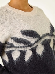 Roman Black Leaf Jacquard Crew Neck Knit Jumper - Image 2 of 5