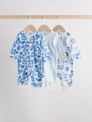 Blau - 100% Cotton Two Way Zip Baby Footless Sleepsuits 3 Pack (0mths-3yrs) - Bild 1 von 11