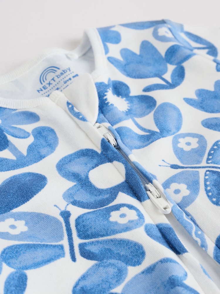 Синій - 100% Cotton Two Way Zip Baby Footless Sleepsuits 3 Pack (0mths-3yrs) - Image 10 of 11