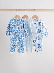 Blau - 100% Cotton Two Way Zip Baby Footless Sleepsuits 3 Pack (0mths-3yrs) - Bild 2 von 11