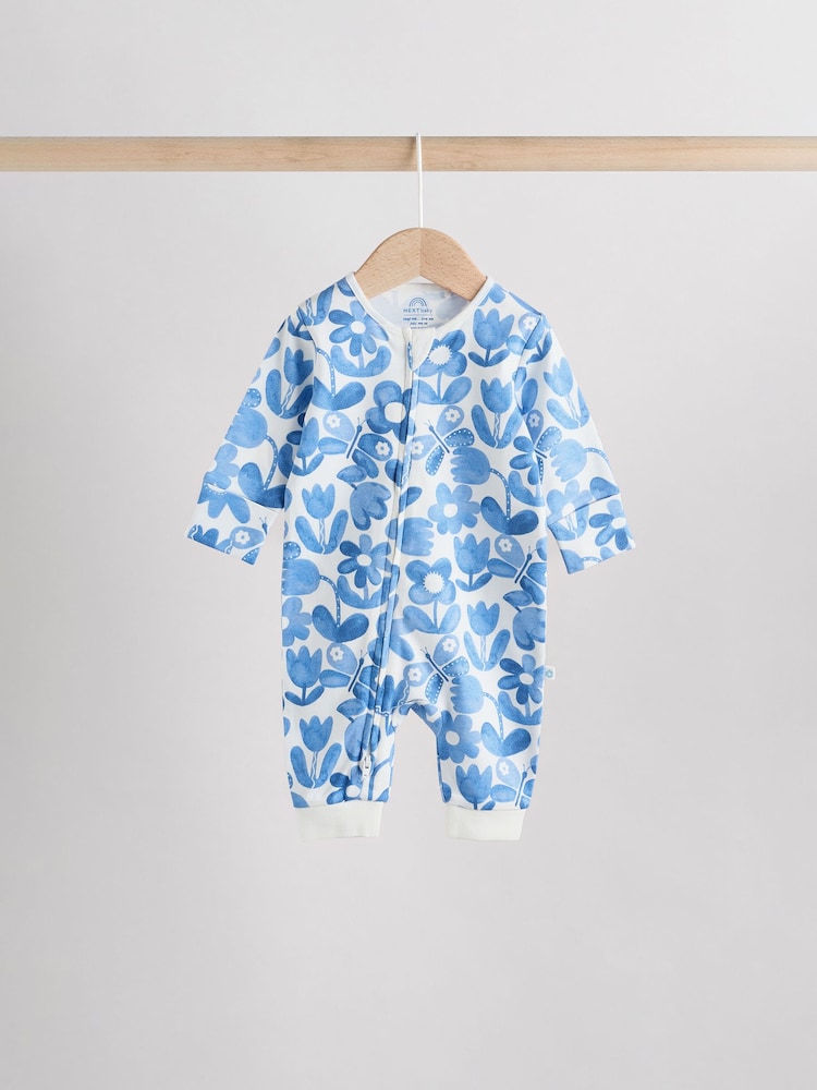 Синій - 100% Cotton Two Way Zip Baby Footless Sleepsuits 3 Pack (0mths-3yrs) - Image 3 of 11