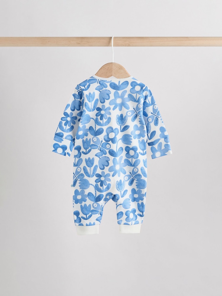 Синій - 100% Cotton Two Way Zip Baby Footless Sleepsuits 3 Pack (0mths-3yrs) - Image 4 of 11