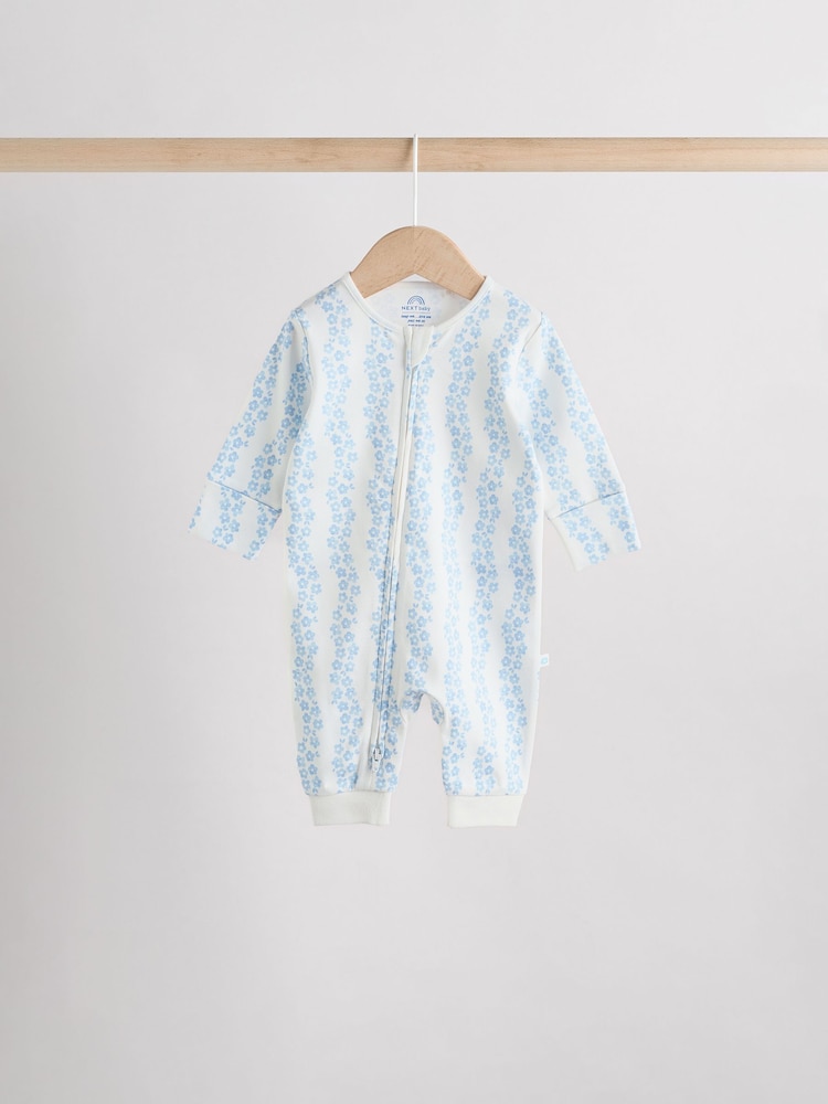 Синій - 100% Cotton Two Way Zip Baby Footless Sleepsuits 3 Pack (0mths-3yrs) - Image 5 of 11