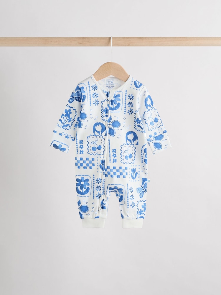 Синій - 100% Cotton Two Way Zip Baby Footless Sleepsuits 3 Pack (0mths-3yrs) - Image 6 of 11