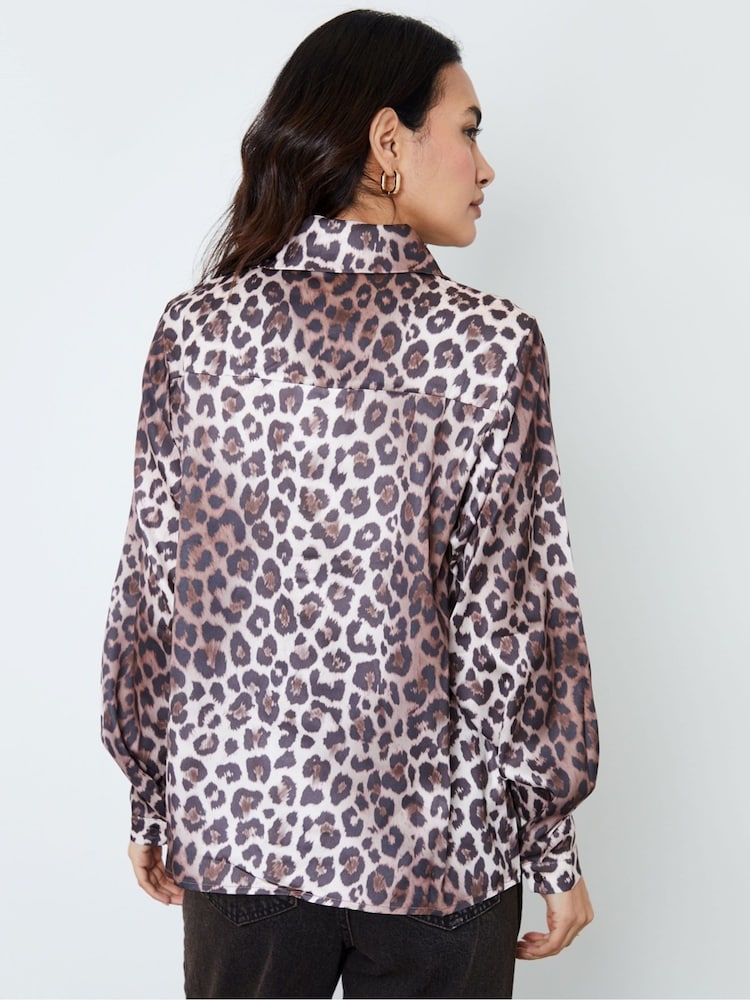 Another Sunday Oversized Leopard Print Satin Shirt - Image 2 of 6