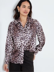 Another Sunday Oversized Leopard Print Satin Shirt - Image 5 of 6