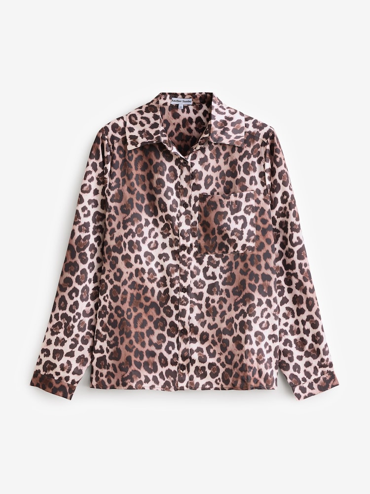 Another Sunday Oversized Leopard Print Satin Shirt - Image 6 of 6