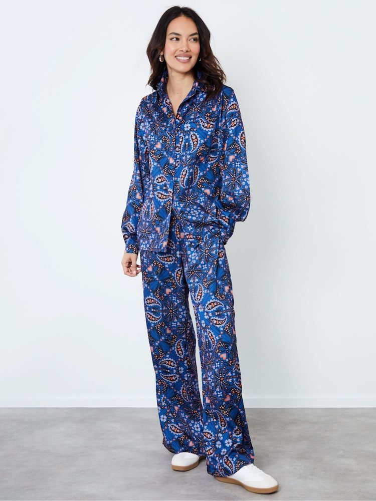Another Sunday Animal Paisley Print Wide Leg Satin Trousers Co-ord - Image 3 of 4