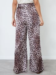 Another Sunday Cream Leopard Print Wide Leg Satin Trousers - Image 2 of 4