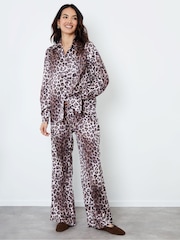 Another Sunday Cream Leopard Print Wide Leg Satin Trousers - Image 3 of 4