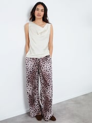 Another Sunday Cream Leopard Print Wide Leg Satin Trousers - Image 4 of 4