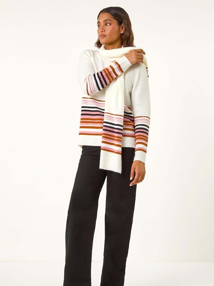 Roman White Border Stripe Scarf Knit Jumper - Image 1 of 5