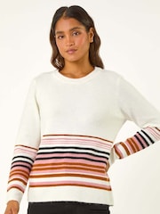 Roman White Border Stripe Scarf Knit Jumper - Image 2 of 5