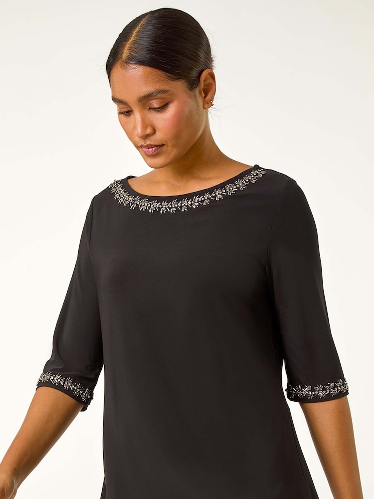 Roman Embellished Neck Stretch Top - Imagem 1 de 5