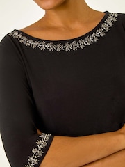 Roman Embellished Neck Stretch Top - Imagem 5 de 5