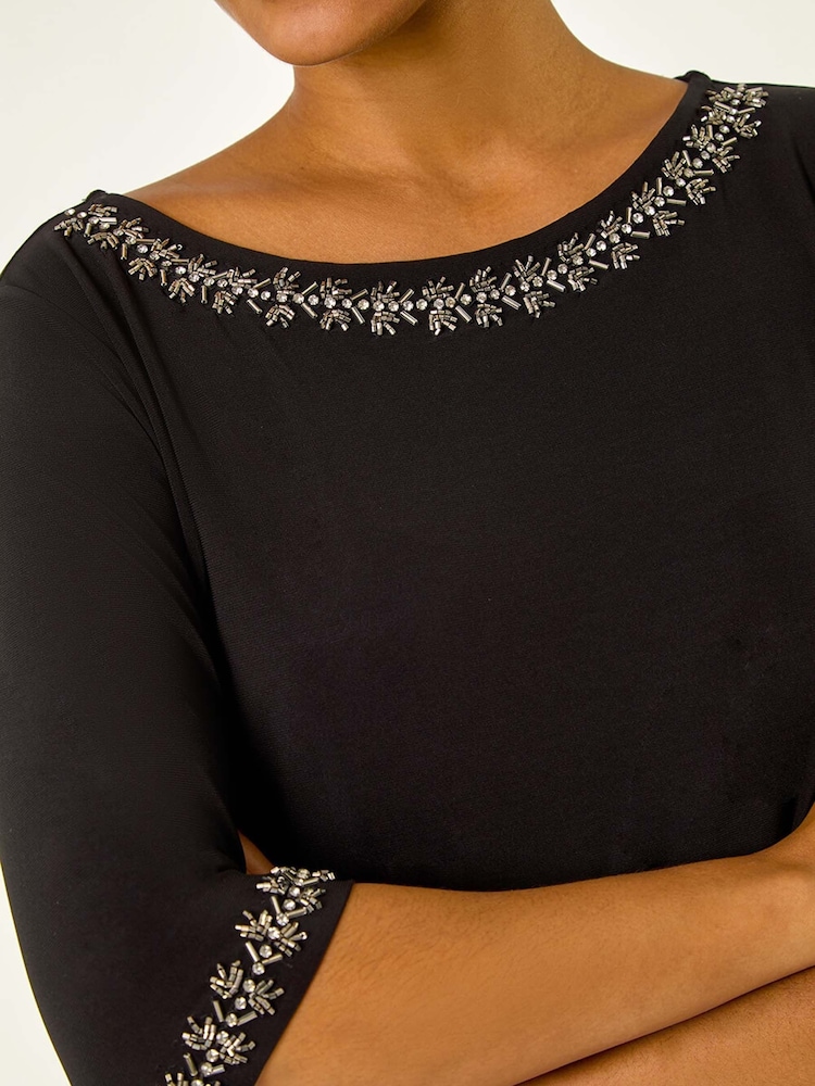 Roman Embellished Neck Stretch Top - Imagem 5 de 5
