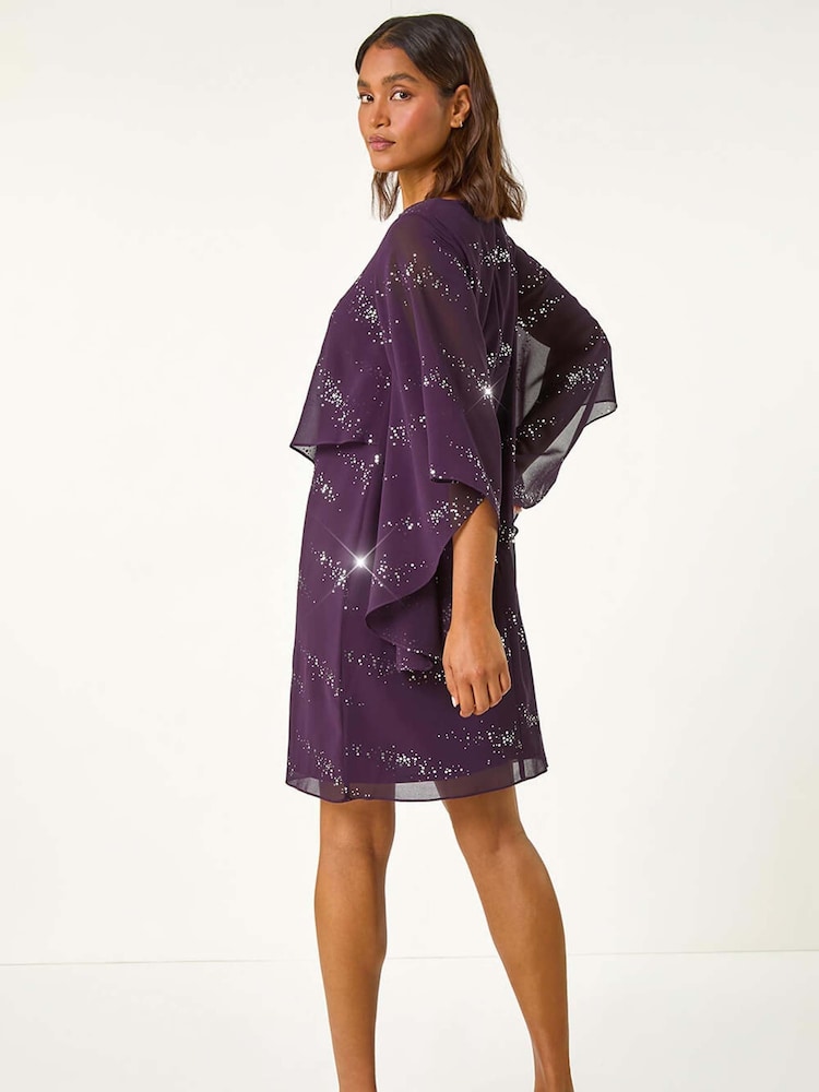 Morado - Vestido con superposición asimétrica y adorno de lentejuelas de Roman - Imagen 2 de 5 Morado - Vestido con superposición asimétrica y adorno de lentejuelas de Roman - Imagen 2 de 5