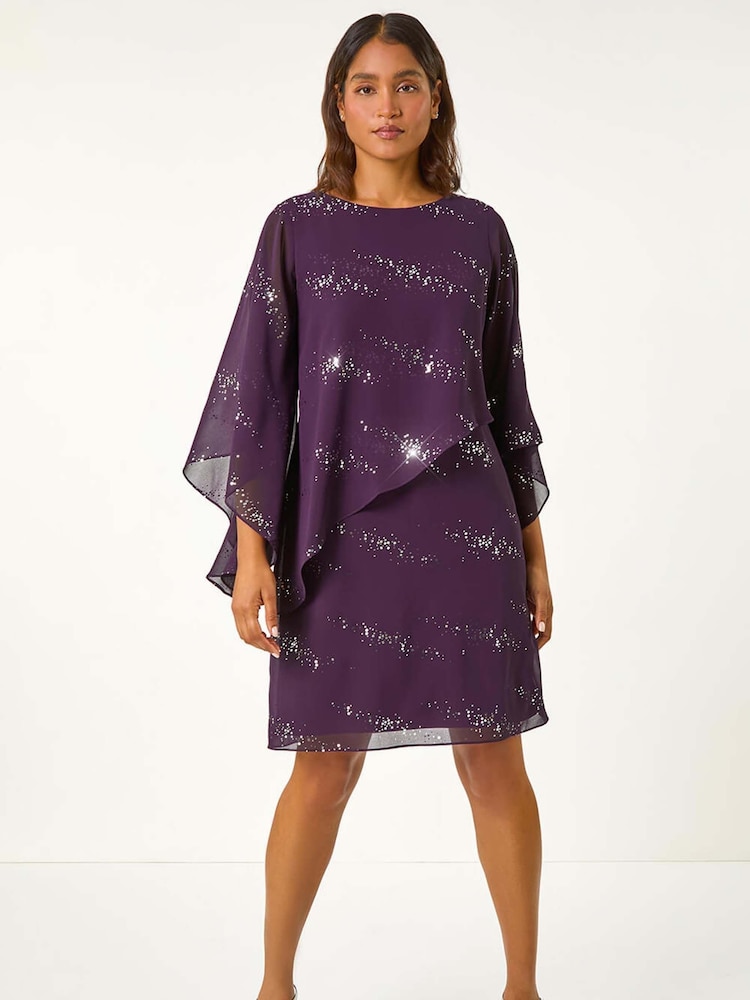 Roman Purple Sequin Embellished Asymmetric Overlay Dress - Image 3 of 5
