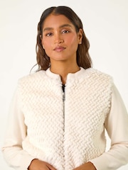Roman Natural Faux Fur Funnel Neck Zip Jacket - Image 3 of 5