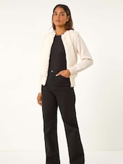 Roman Natural Faux Fur Funnel Neck Zip Jacket - Image 4 of 5