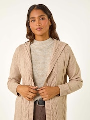 Roman Brown Cable Knit Hooded Cardigan - Image 3 of 6