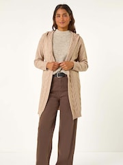 Roman Brown Cable Knit Hooded Cardigan - Image 5 of 6