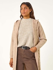 Roman Brown Cable Knit Hooded Cardigan - Image 6 of 6