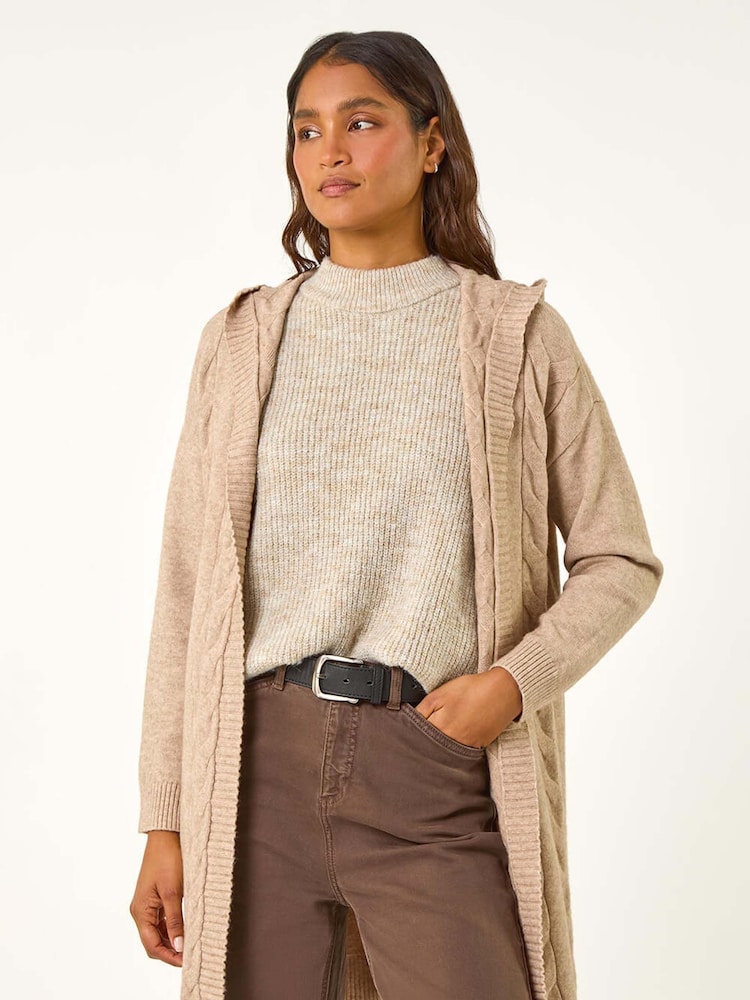 Roman Brown Cable Knit Hooded Cardigan - Image 6 of 6