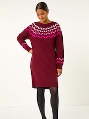 Roman Red Chevron Printed Knit Dress - Image 3 of 5