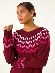 Roman Red Chevron Printed Knit Dress - Image 4 of 5