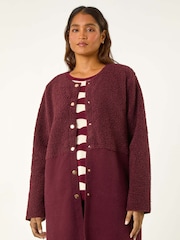 Roman Red Collarless Contrast Button Knit Jacket - Image 1 of 5