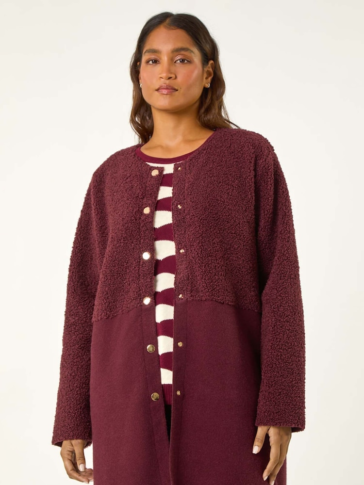 Roman Red Collarless Contrast Button Knit Jacket - Image 1 of 5